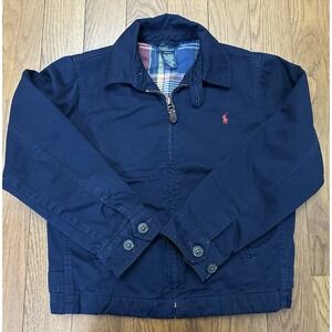 Polo Ralph Lauren Jacket Boys Small 8-10 Navy Blue Tartan Cotton Red Pony Preppy